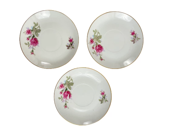 Lot of 3 Porcelain Cups & Saucers White with Pink Roses Xiang Shan Mark