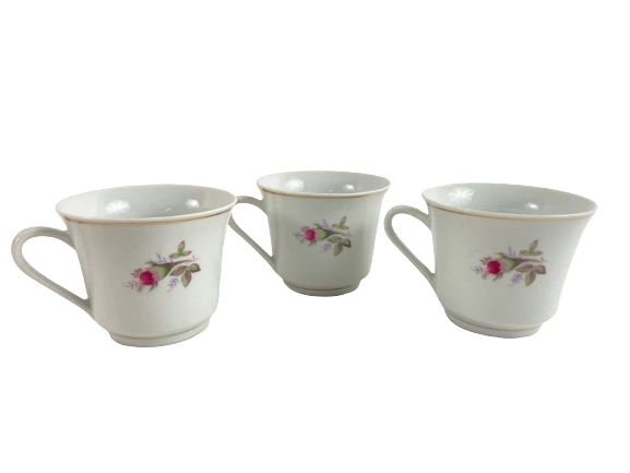 Lot of 3 Porcelain Cups & Saucers White with Pink Roses Xiang Shan Mark
