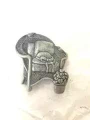 2008 Birds and Blooms Pewter Lapel Pin Limited Edition Wicker Chair Design