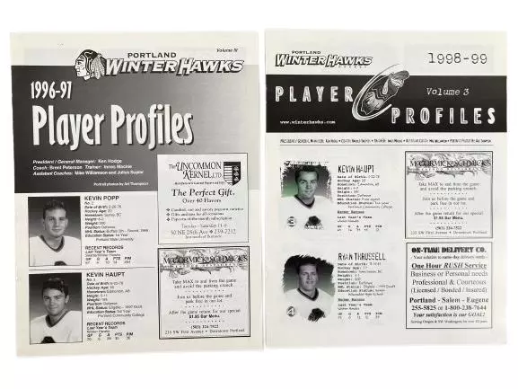 Lot of 2 Vintage 1990s Portland Winterhawks Player Profile Magazines