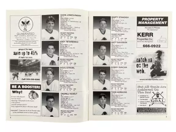 Lot of 2 Vintage 1990s Portland Winterhawks Player Profile Magazines