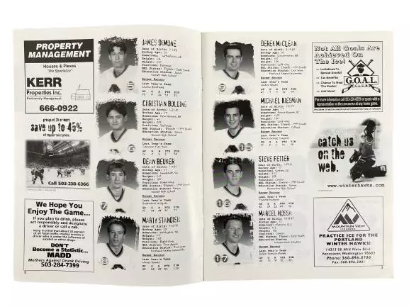 Lot of 2 Vintage 1990s Portland Winterhawks Player Profile Magazines