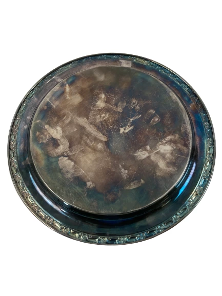 Vintage Engraved Silverplate Wedding Platter 12 Aug 72 Scroll Pattern 12.5in