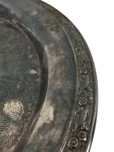 Vintage Engraved Silverplate Wedding Platter 12 Aug 72 Scroll Pattern 12.5in