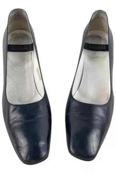 Vintage Charles Jourdan Black Square Toe Heels Pumps Women's 8.5 AA