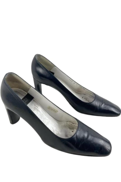 Vintage Charles Jourdan Black Square Toe Heels Pumps Women's 8.5 AA