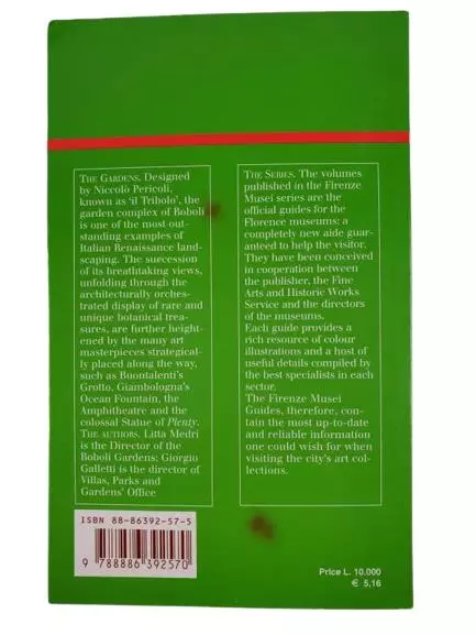 Boboli Gardens Official Guide by Litta Medri 1998 Paperback Book, Good Condition