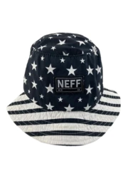 Neff Unisex Bucket Hat Black White Stars Stripes America Holiday Good Condition