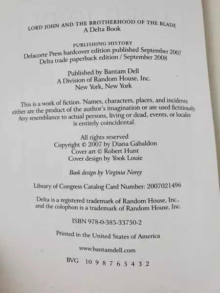 Lord John and the Brotherhood of the Blade by Diana Gabaldon 2007 Paperback