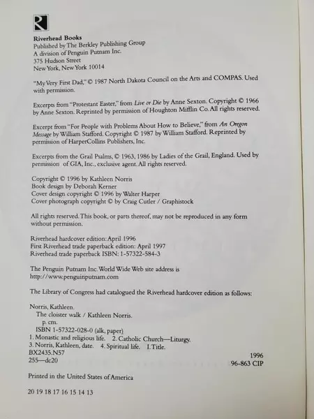 The Cloister Walk by Kathleen Norris, 1996 Paperback, Good Condition, Faith