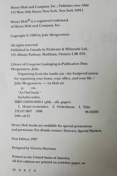 Organizing from the Inside Out by Julie Morgenstern 1998 Paperback Book