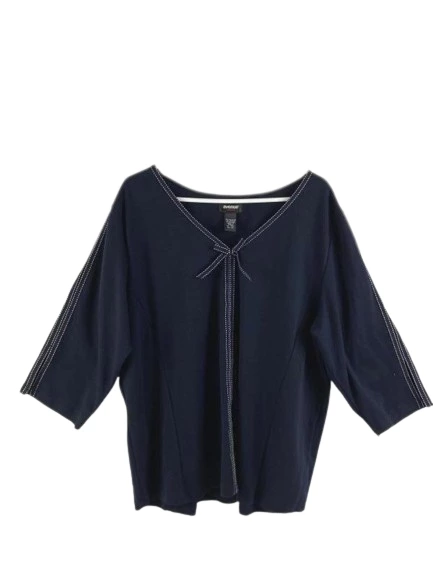 Avenue Stretch Plus Size Top 22/24 Navy Blue with Bow Stitch Accent