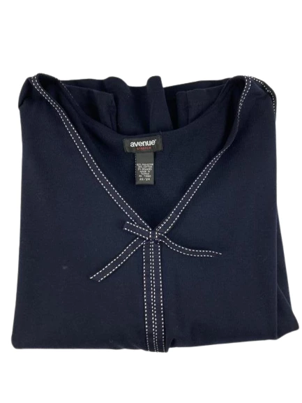 Avenue Stretch Plus Size Top 22/24 Navy Blue with Bow Stitch Accent