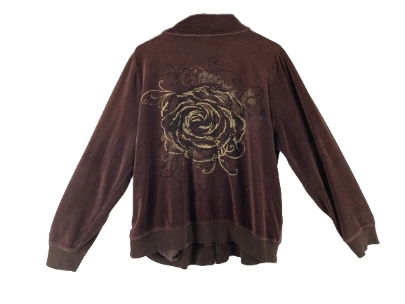 French Laundry Brown Velvet Track Jacket Women's Plus Size 18 20 Zip Up Rose