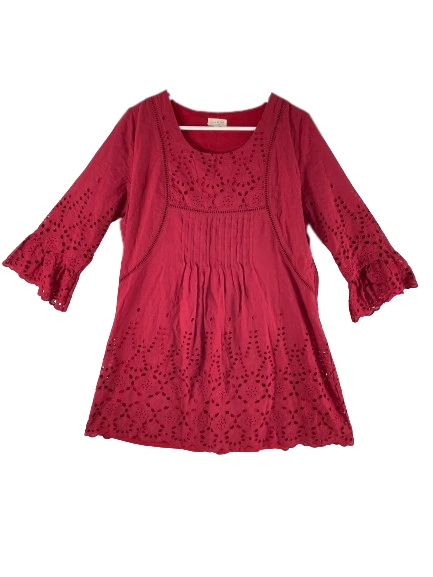 Tea & Cup Girls Red Dress Size L Lace Trim Boho Cotton Pre-Owned