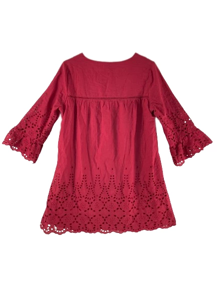 Tea & Cup Girls Red Dress Size L Lace Trim Boho Cotton Pre-Owned