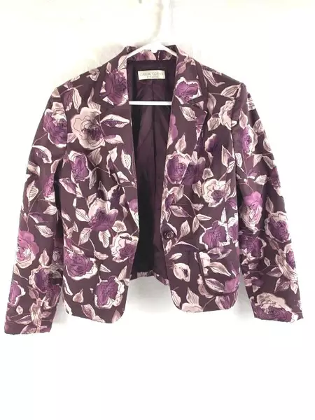 Vintage Casual Corner Women's Sz 8 Purple Floral Stretch Blazer Jacket