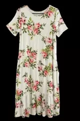 Stevie Hender White Floral Maxi Dress Small with Pockets & Short Sleeves