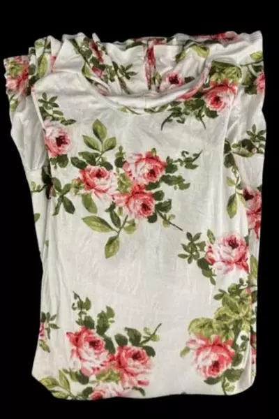 Stevie Hender White Floral Maxi Dress Small with Pockets & Short Sleeves
