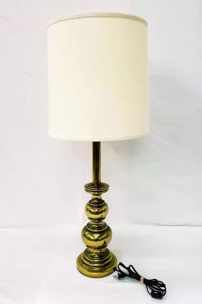 Stiffel 35" Tall Brass Table Lamp with Shade Tested & Working