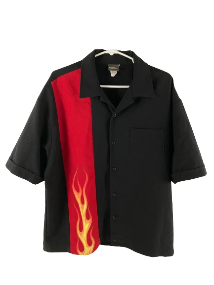Vintage Axle Men's Medium Black Flames Shirt 90s Y2K Short Sleeve