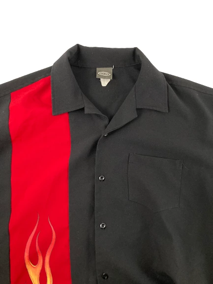 Vintage Axle Men's Medium Black Flames Shirt 90s Y2K Short Sleeve