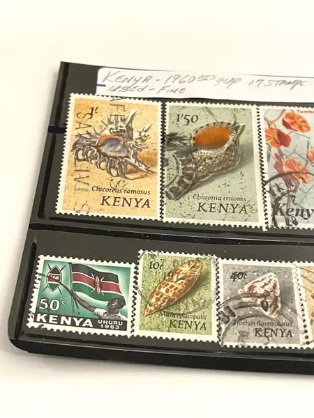 Lot of 17 Used Kenyan Stamps 1960s Gemstones, Shells & Flowers Collection