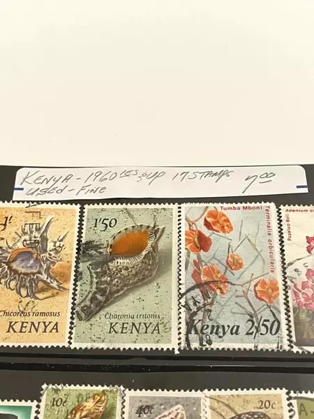 Lot of 17 Used Kenyan Stamps 1960s Gemstones, Shells & Flowers Collection