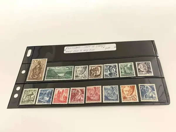 Lot of 15 Mint Fine 1947 Rheinland Postage Stamps for Collectors