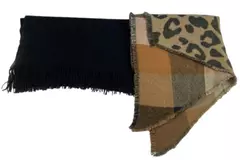 Lot of 2 Isaac Mizrahi Women's Scarves Black Tan Animal Print Fringe Knit