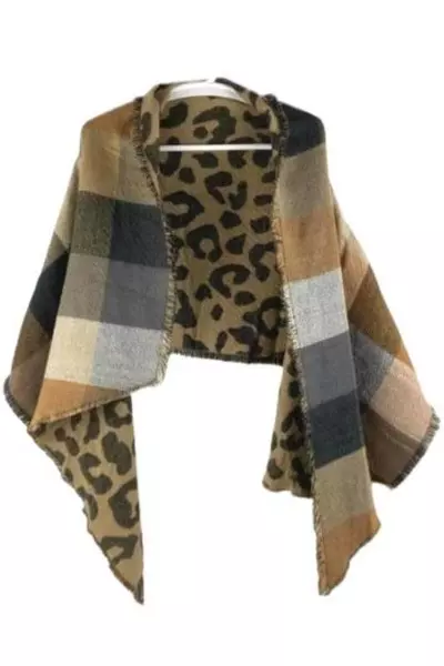 Lot of 2 Isaac Mizrahi Women's Scarves Black Tan Animal Print Fringe Knit