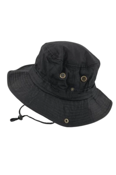 Men's Black Bucket Fishing Hat Adjustable Snap Brim Vented One Size