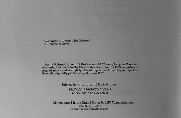 Vintage Fun with Easy Origami by John Montroll Dover 1992 Paperback Book