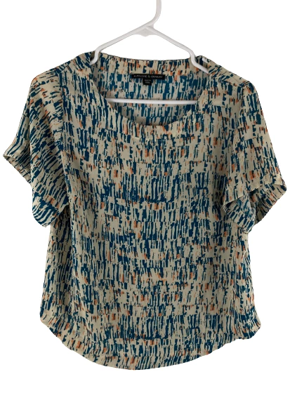 Harlowe & Graham Women's Chiffon Top Size S Cream Teal Orange Good Condition