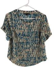 Harlowe & Graham Women's Chiffon Top Size S Cream Teal Orange Good Condition