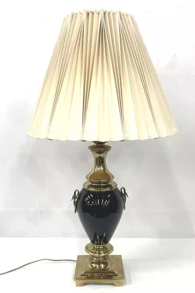 Vintage Black Gold Goose Handle Table Lamp with Shade Needs Knob