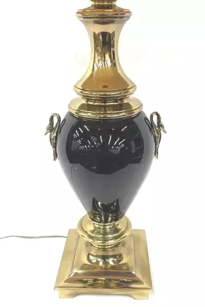 Vintage Black Gold Goose Handle Table Lamp with Shade Needs Knob