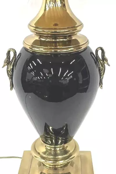 Vintage Black Gold Goose Handle Table Lamp with Shade Needs Knob