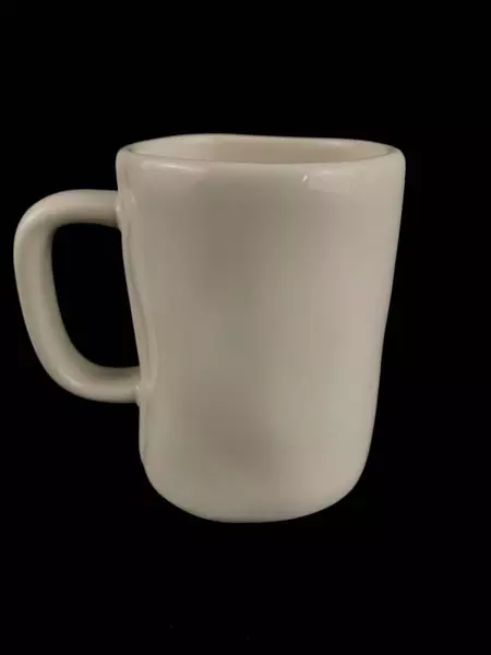 Rae Dunn M Magenta Ceramic Coffee Mug "DRINK" Artisan White Black 4.5"