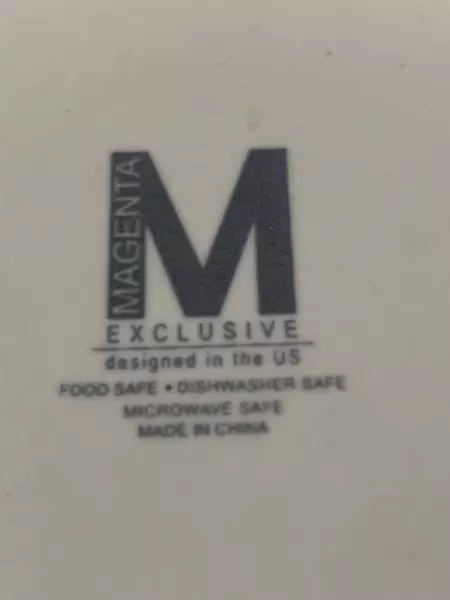 Rae Dunn M Magenta Ceramic Coffee Mug "DRINK" Artisan White Black 4.5"