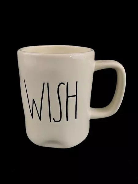Rae Dunn Wish Mug by Magenta White Ceramic Coffee Cup 4.5" - Good Condition