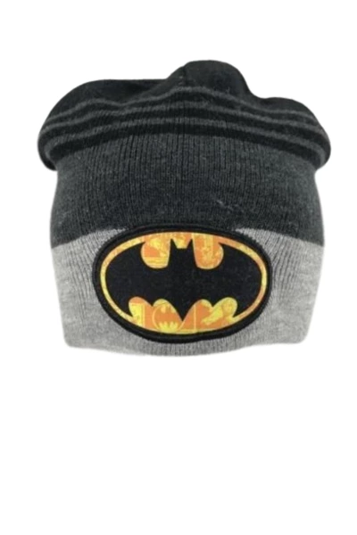 DC Comics Batman Beanie Hat Scarf Set Black Gray Yellow Bat Logo Stripes Kids