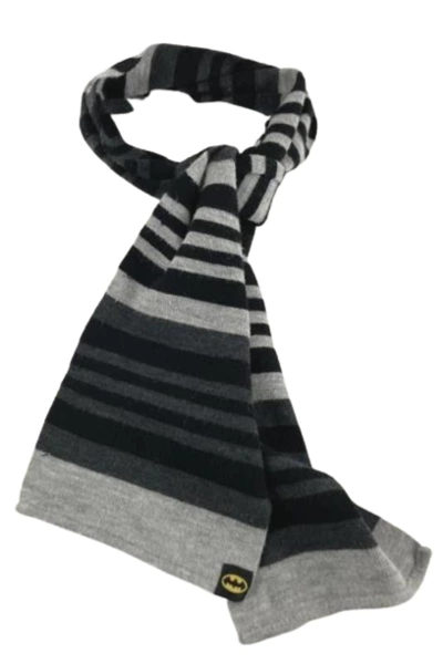 DC Comics Batman Beanie Hat Scarf Set Black Gray Yellow Bat Logo Stripes Kids
