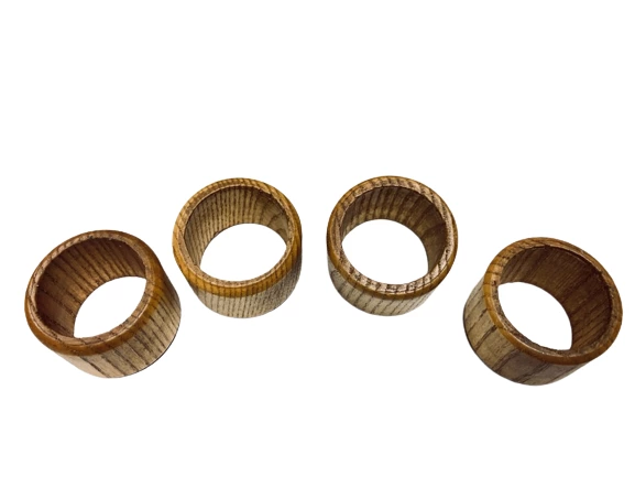 Lot of 4 Vintage Wooden Napkin Rings - Boho Retro Dining Decor