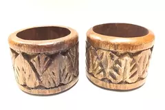 Vintage Wooden Napkin Rings Set of 2 Boho Round Tooled Dining Decor