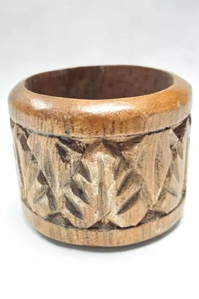Vintage Wooden Napkin Rings Set of 2 Boho Round Tooled Dining Decor