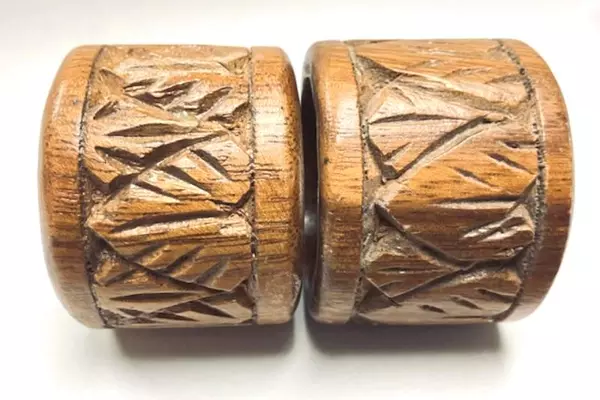 Vintage Wooden Napkin Rings Set of 2 Boho Round Tooled Dining Decor