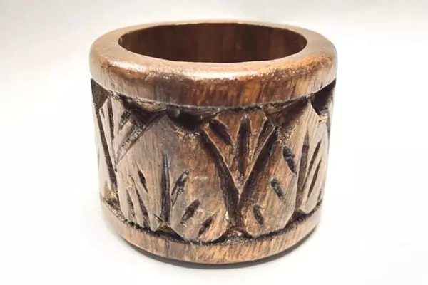 Vintage Wooden Napkin Rings Set of 2 Boho Round Tooled Dining Decor