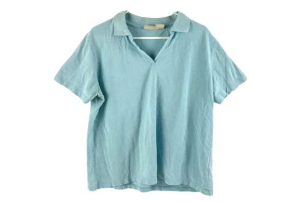 Lot of 2 St. John's Bay XL Women's Shirts Blue Polo & Red Striped Button-Down