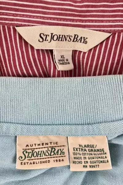 Lot of 2 St. John's Bay XL Women's Shirts Blue Polo & Red Striped Button-Down
